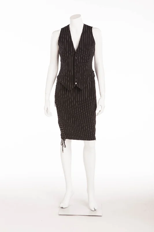 Fashion Must-have Jean Paul Gaultier - 2PC Pin Stripe Vest & Skirt Lace Up IT 40