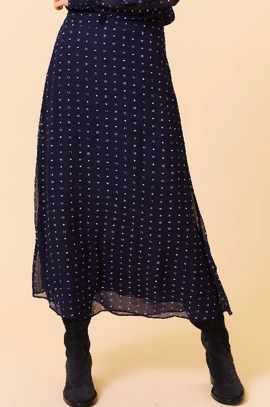 Trendy And Casual Kate Skirt | Flower Polka Dot Navy/White