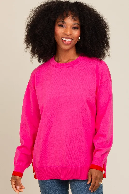 Fashion Classic Fuchsia Button Up Side Detail Sweater