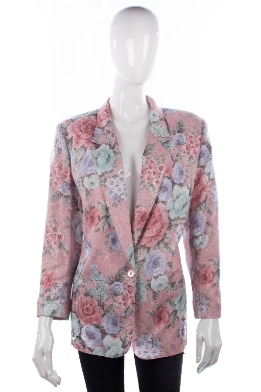 High Street Style Alfred Dunner Jacket Silk and Cotton Pink Floral Size UK 18