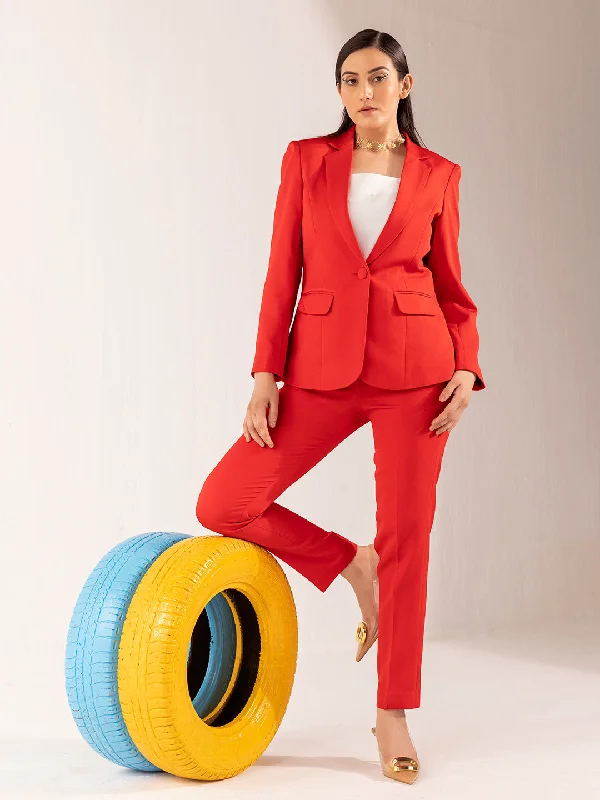 High-end Customization Women's Formal Stretch Pant Suit - Red