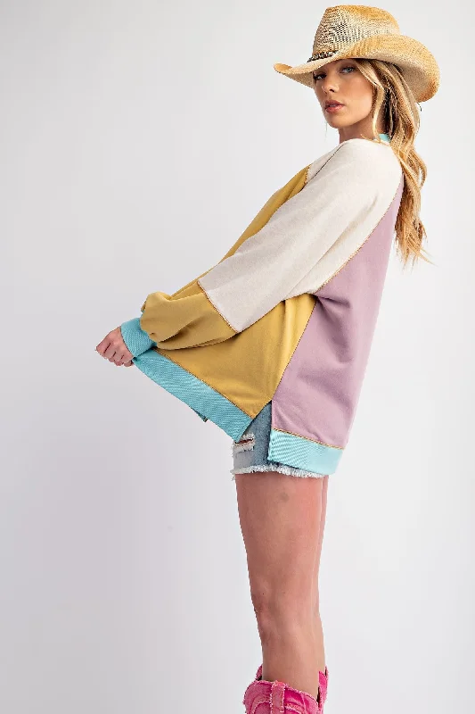 Versatile Itinerary Yellow Colorblock Bubble Sleeve Pullover