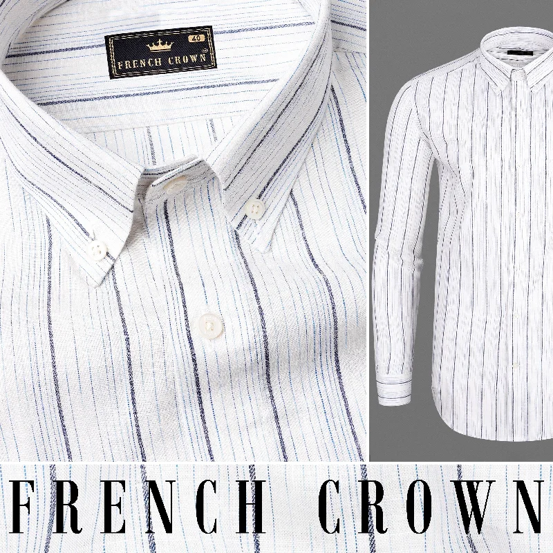 Simple Matching Bright White Striped Premium Tencel Shirt