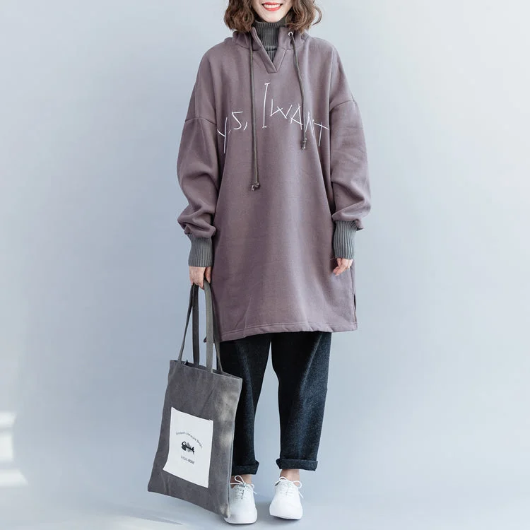 Exquisite Craftsmanship Organic cotton tops Women hooded patchwork gray Midi tops