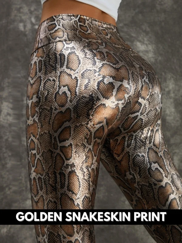 Personalized Design ZASUWA Female PU Faux Leather Snake Print Leggings