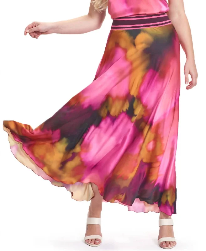 Personal Design Wild Abstract Satin Maxi Skirt In Pink Multi