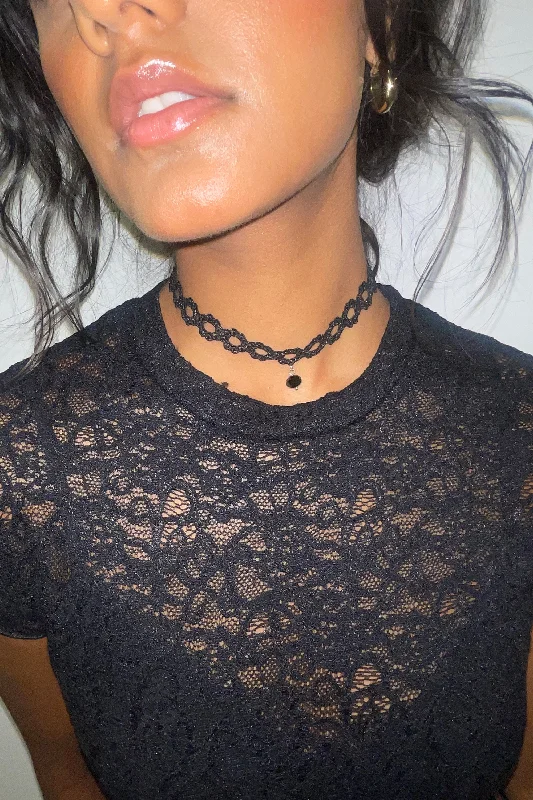 Fashion Classic BLACK LACE TIE NECKLACE