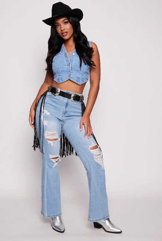 Trendy And Casual WAX High Waisted Distressed Flare Jeans