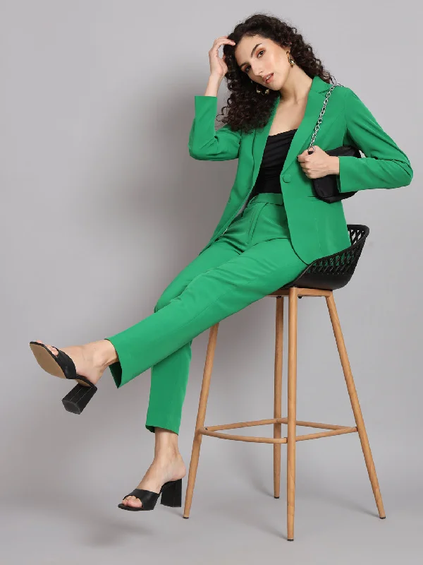 Fashion Pioneer Notched Collar Stretch Pant Suit - Parrot Green