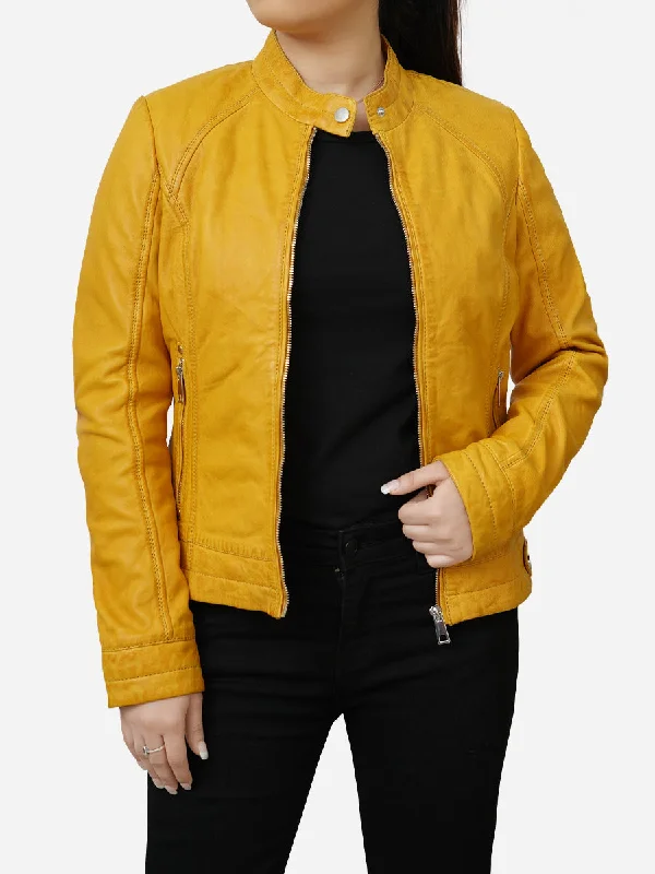 Perfect Tailoring Isabella Casual Yellow Motorcycle Leather Jacket