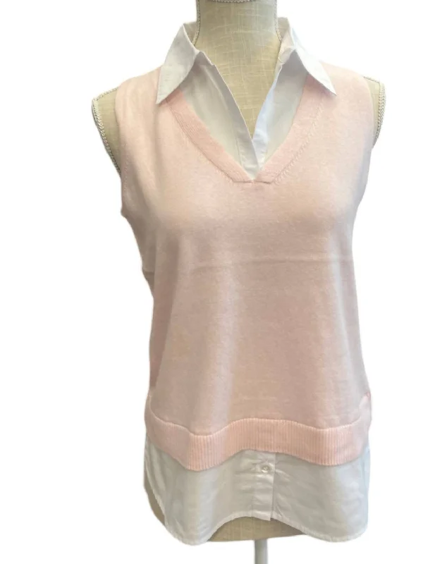 Elegant Design Women's Sleeveless Two-Fer Sweater In Pink