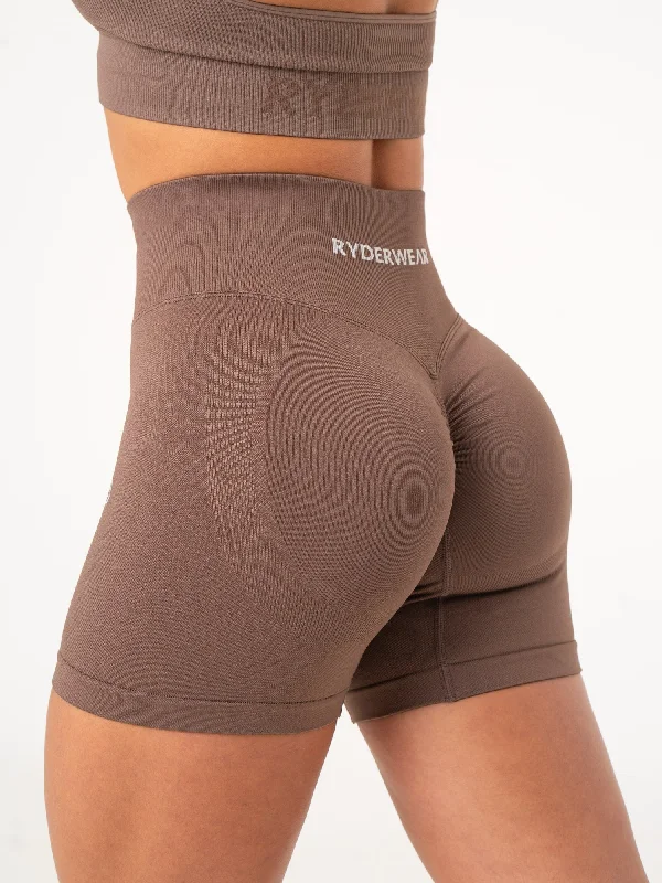 Exquisite Embroidery Lift BBL Scrunch Seamless Shorts - Espresso