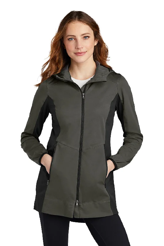 New Season Series Port Authority Womens Active Wind & Water Resistant Full Zip Hooded Jacket - Steel Grey/Deep Black