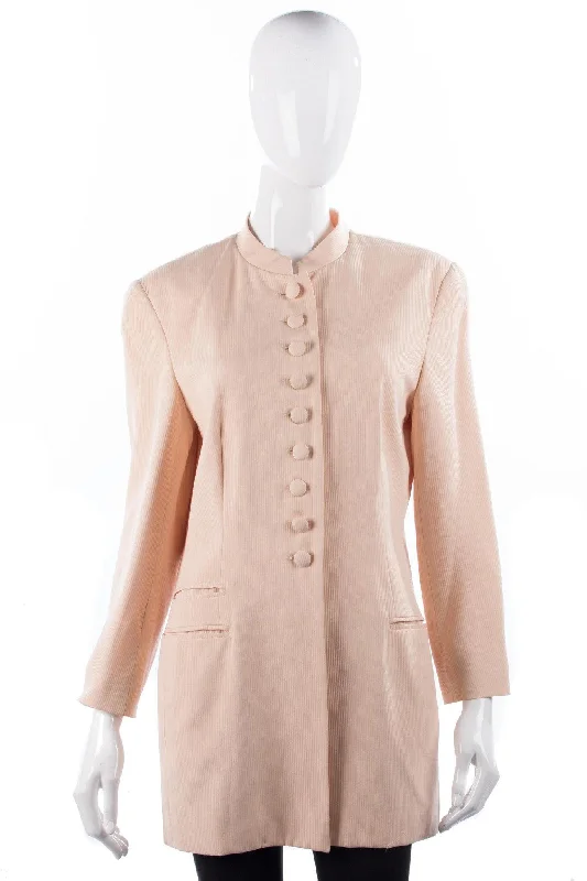 Fashion Wear Paul Costelloe Long Jacket 100% Silk Mandarin Collar Peach Size 12