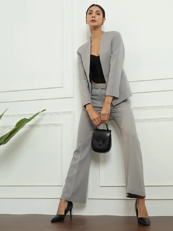 Sweet Breath Lapel less Stretch Pant Suit- Grey