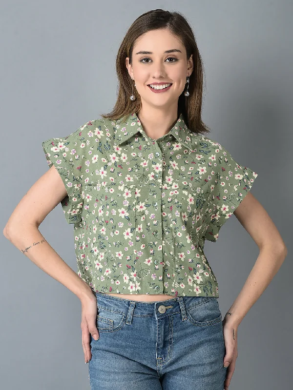 Fashion Must-have Canoe Women Drop Shoulder Green Color Shirt