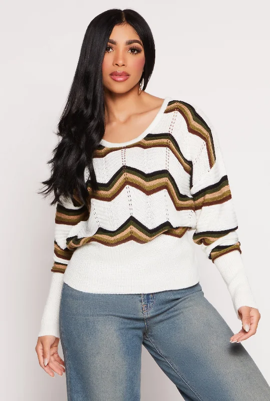 Unique Prints Chevron Stripe Caged Back Sweater