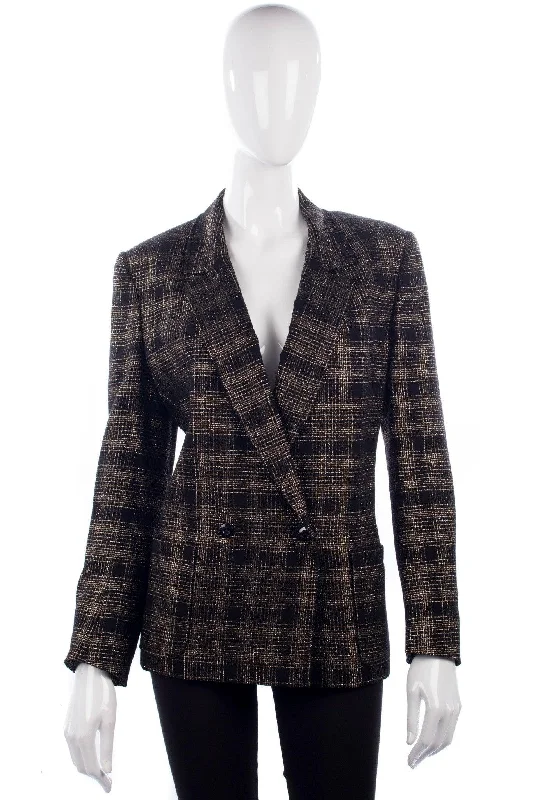 Avant-garde Design Jaeger Vintage Jacket Black with Gold and Silver Check Design Size 14