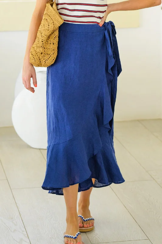 Fashion Selection April Linen Wrap Skirt | Navy