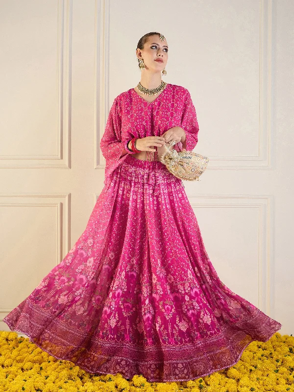 Luxury Style Women Pink Floral Anarkali Skirt