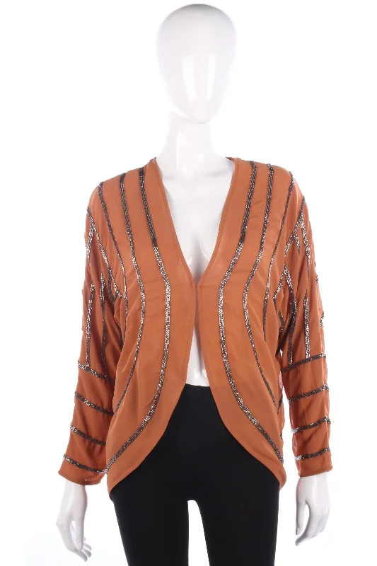 Fashion Must-have Definitions Beaded Chiffon Jacket Caramel Size 14