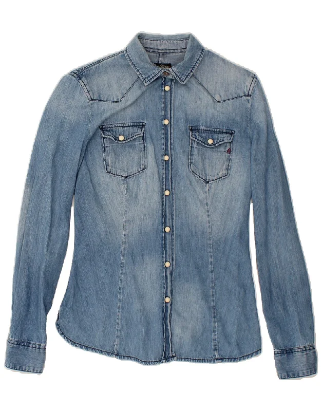 Editorial Design REPLAY Womens Denim Shirt UK 10 Small Blue