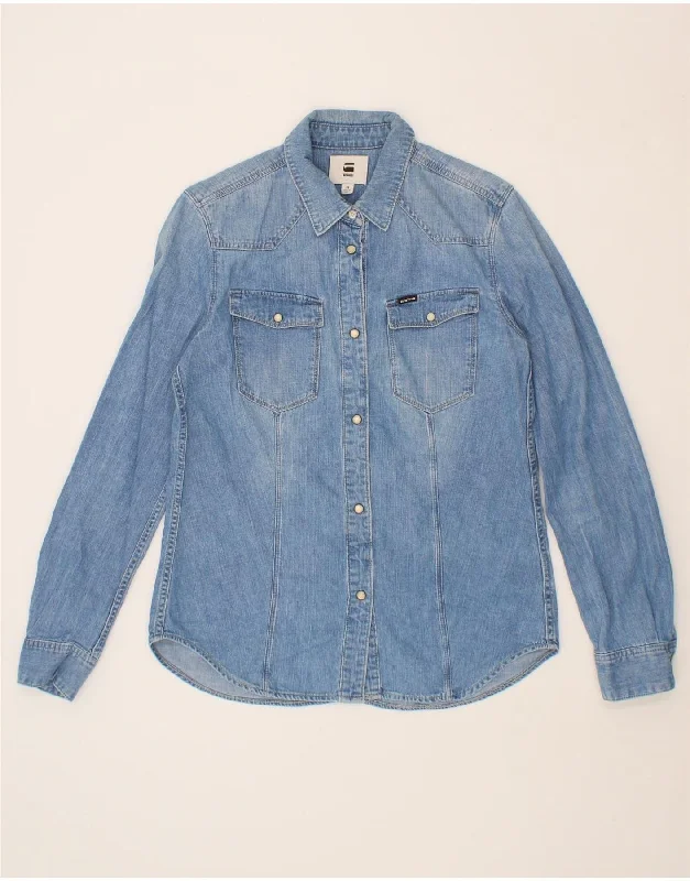 High-end Fashion G-STAR Womens Denim Shirt UK 14 Medium Blue Cotton