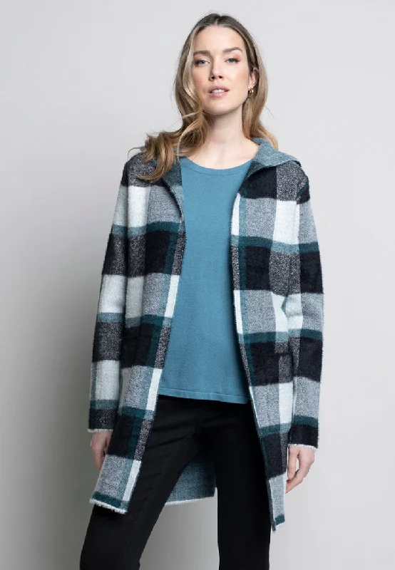 Embroidery Design Plaid Hooded Cardigan