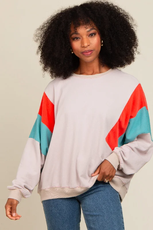 Floral Prints Grey Colorblock Dolman Sleeve Sweatshirt