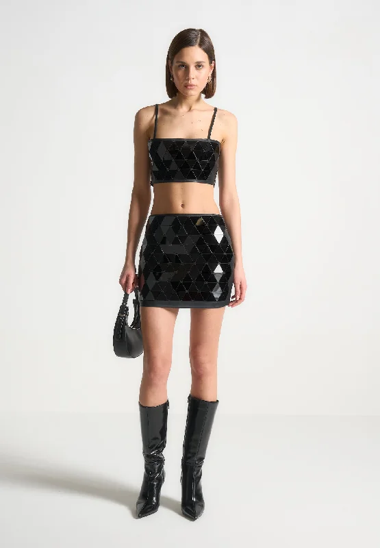 Editorial Design Leather Mirrored Mini Skirt - Black/Black