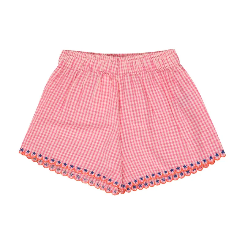 Exquisite Embroidery Vichy Shorts in Dark Pink by Tinycottons