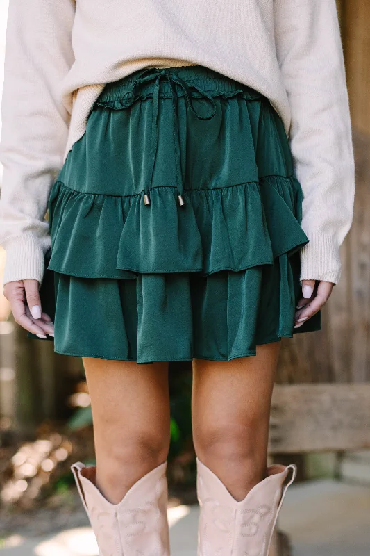 Luxury Fashion Take The Leap Hunter Green Satin Ruffled Skort