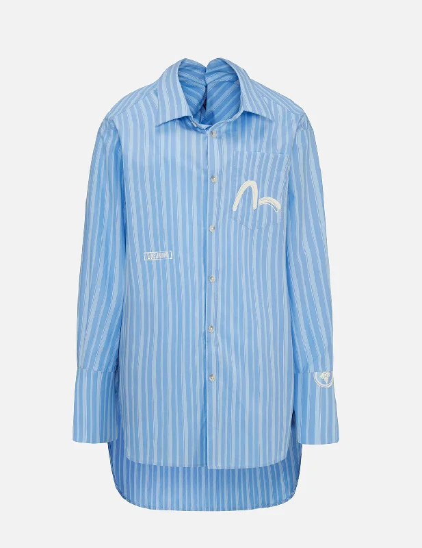 Versatile Itinerary Drape Collar Pinstripe Shirt