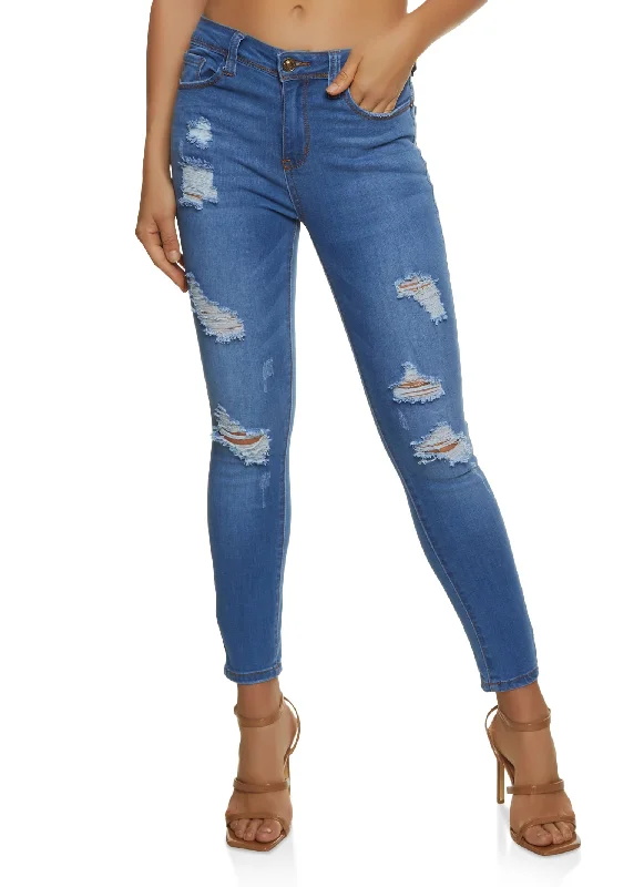 Elegant Design WAX Mid Rise Distressed Jeans