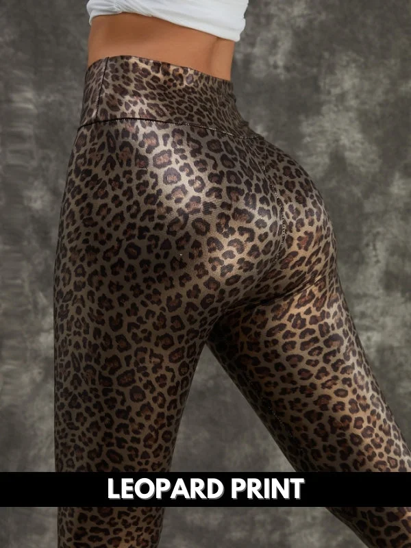 Versatile Items ZASUWA Female PU Faux Leather Leopard Print Leggings