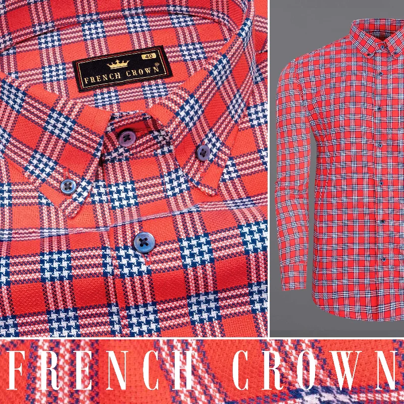 New Season Series Cinnabar Red Checkered Dobby Textured Premium Giza Cotton Shirt