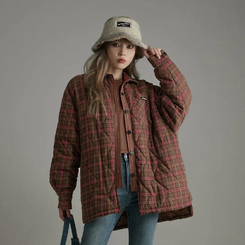 High-quality Styles Check Loose Quilted Jacket