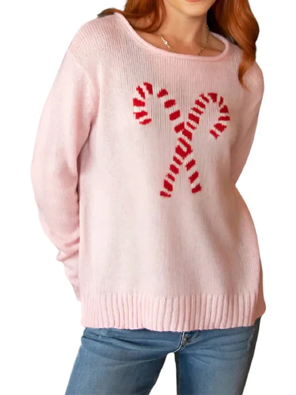 Breathable Design Candy Cane Crewneck Sweater In Artic Pink