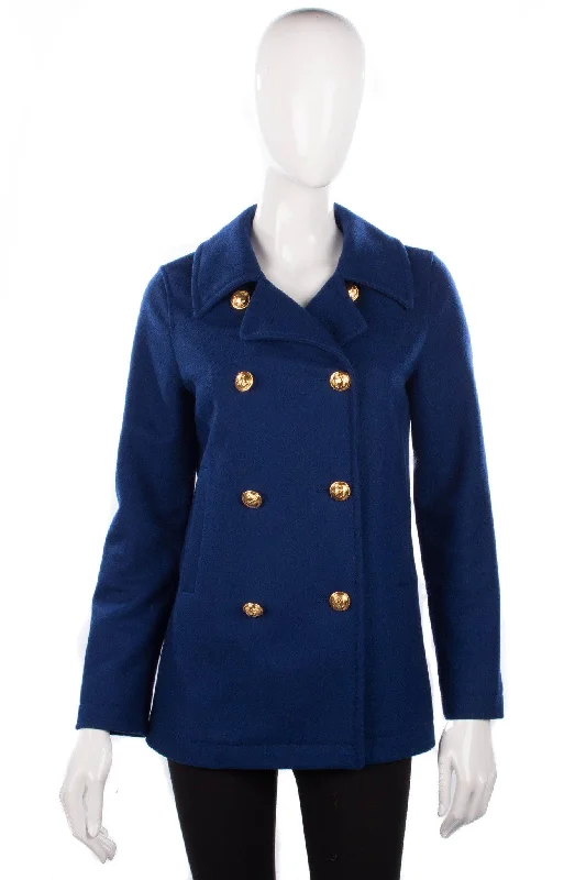 Design Trend Love Moschino Designer Jacket Wool Royal Blue with Gold Anchor Buttons UK Size 8