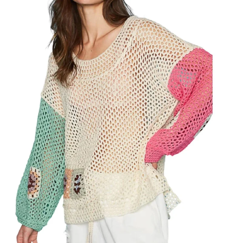 Fashion Selection Crochet Sweater In Cream