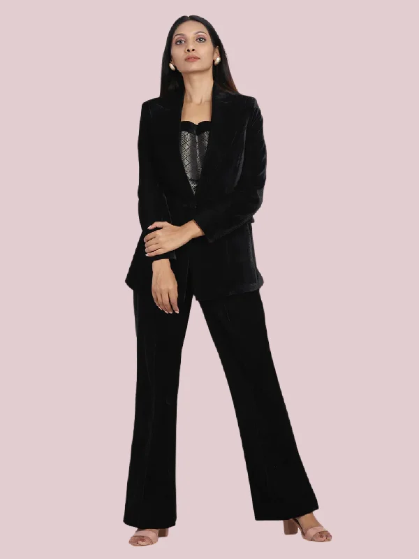 Personalized Wear Velvet Pant Suit - Black