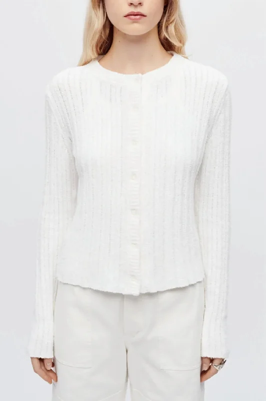 Refreshing Design Terry Ribbed Cardigan In Vintage White