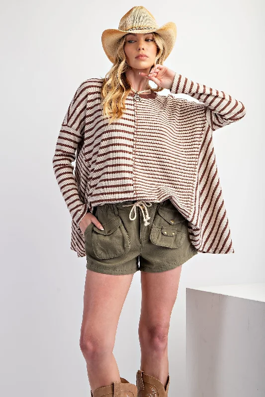 Personal Design Brown Mixed Stripe Trapeze Top