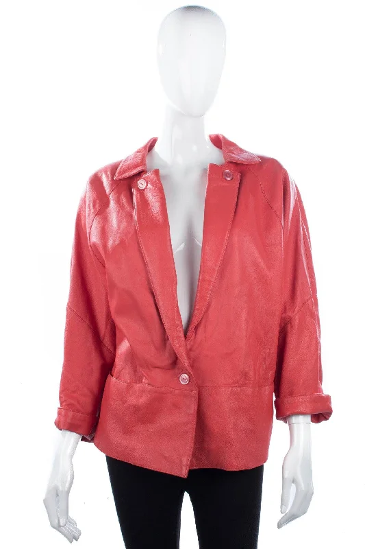 High-end Sense Lovely Vintage Soft Leather Jacket 1980's Coral Colour Size S