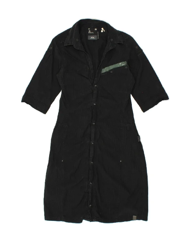 Unique Fashion G-STAR Womens Shirt Dress UK 6 XS Black Pinstripe Cotton