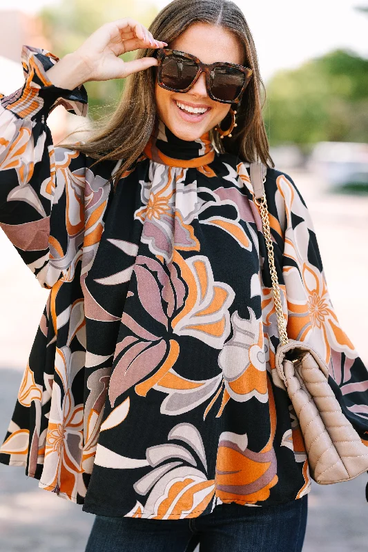 Fresh And Capable See You Soon Black Floral Abstract Blouse