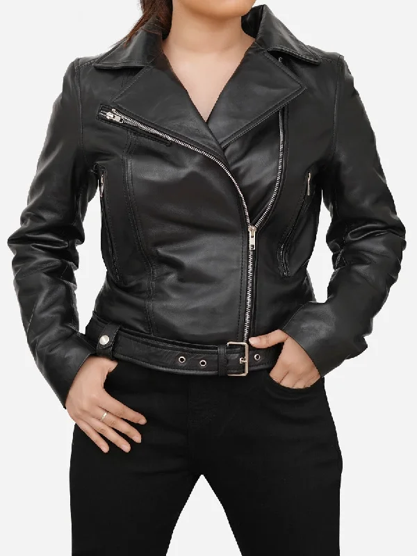 End Of The Year Margaret Slim Fit Black Leather Moto Jacket