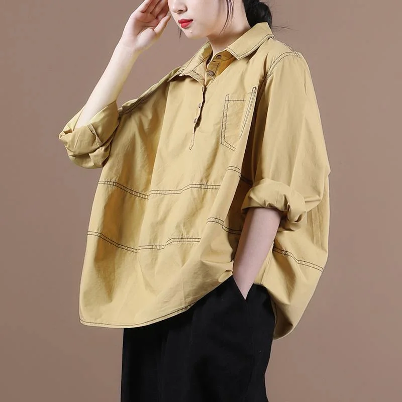 Luxury Customization Natural yellow clothes lapel baggy Midi blouse