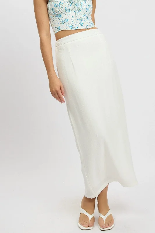 Exquisite Craftsmanship White Maxi Skirt High Rise Linen Blend Pencil