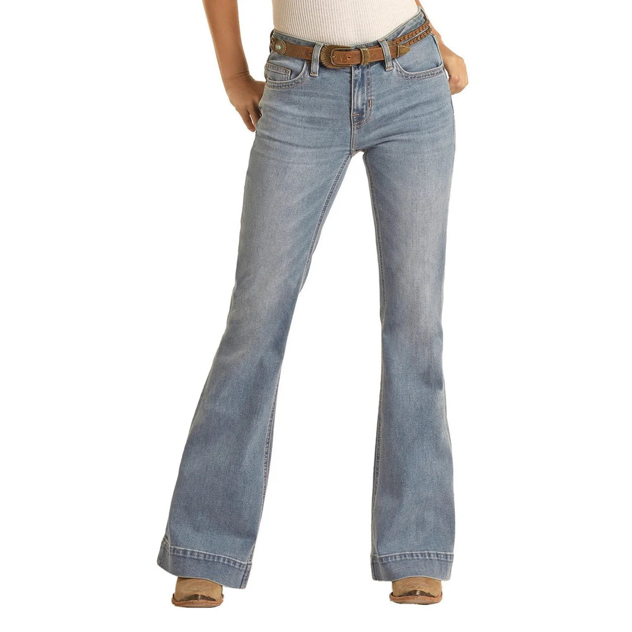 Fashion Classic ROCK & ROLL WOMEN'S MID RISE RELAXED FIT TROUSER JEANS - LIGHT WASH #BW5MD03578